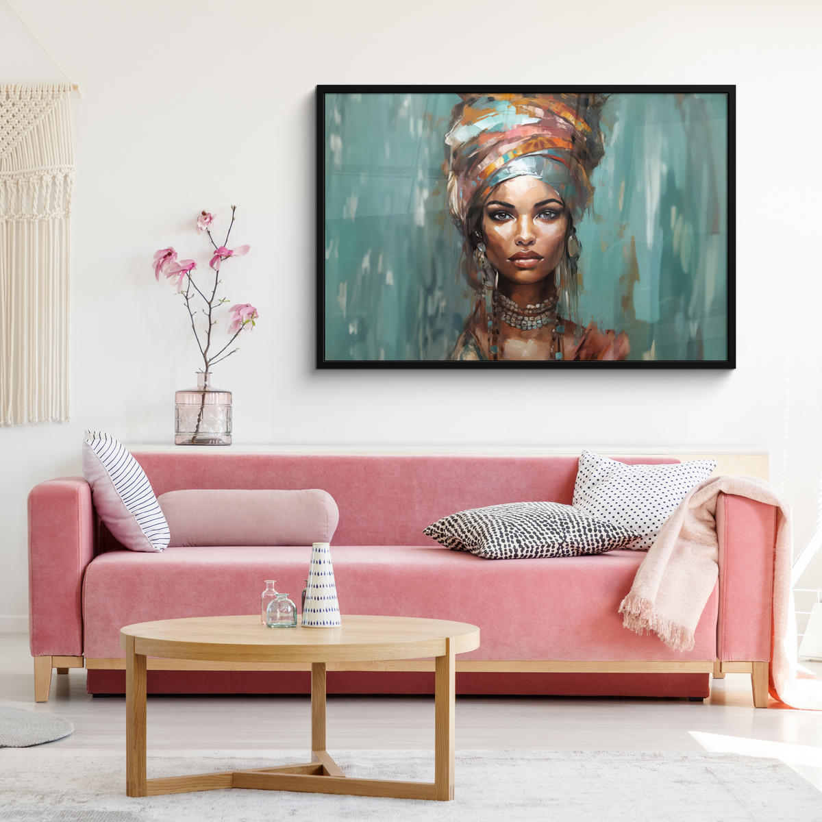 ZARÁMOVANÝ PLAGÁT Žena - Umenie - Šperky - Portrét 120x80 cm - modrosivá, papier (120/80cm) - MuchoWow