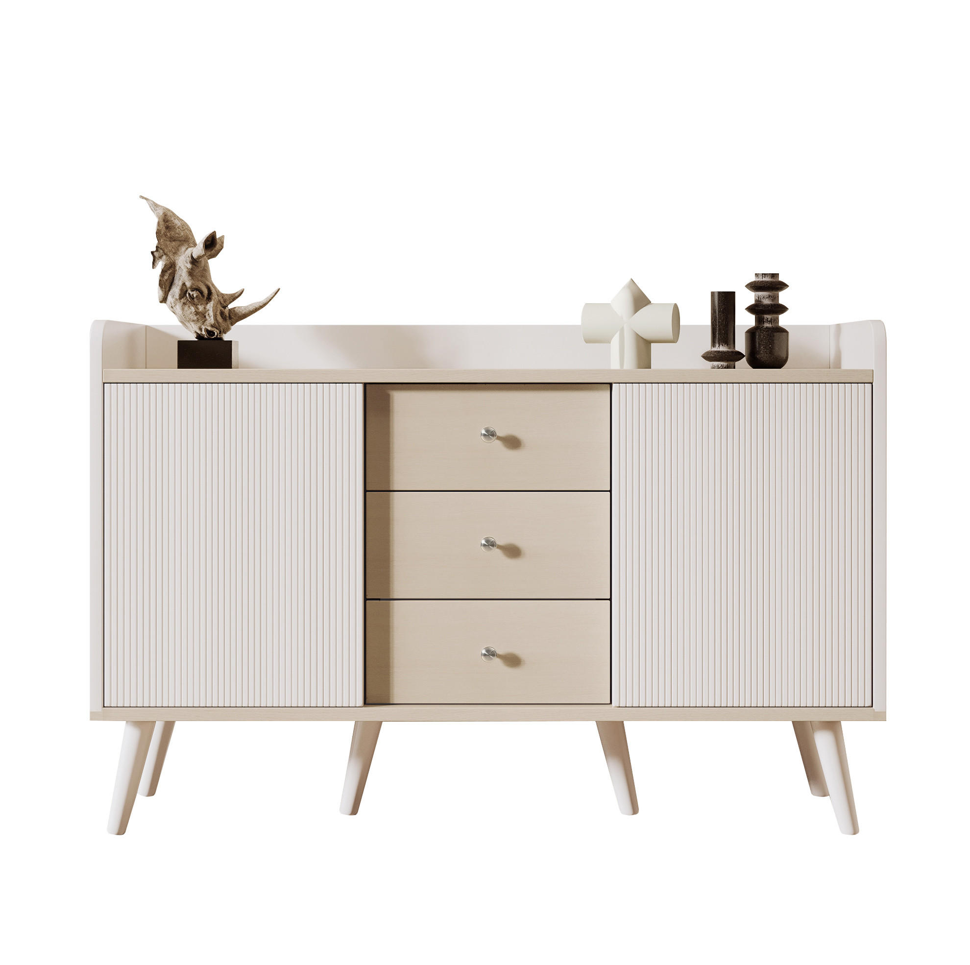 SIDEBOARD 117,5/70/80 cm weiß/holzfarben aus MDF mit Schiebetüren - Weiß, Holzwerkstoff (117/80/70cm) - OKWISH