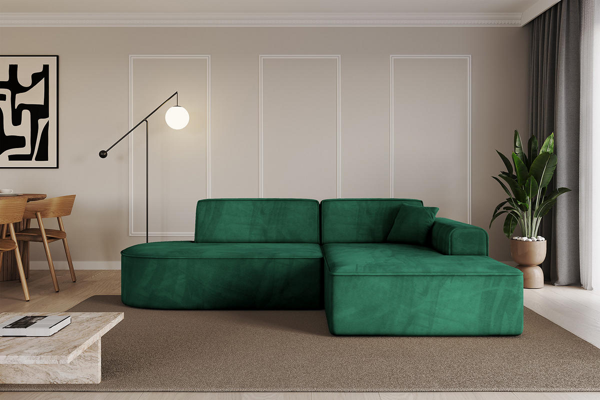 ECKSOFA Ottomane Rechts IREA-L1-v3 - 232x165x77 cm Grün - Dunkelgrün, Holzwerkstoff/Textil (232/165cm) - ALTDECOR