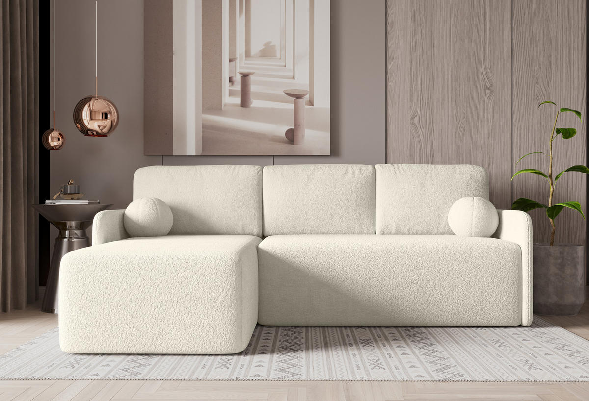 ECKSOFA MONDI Ecru - Ecru/Schwarz, Kunststoff/Textil (212/142cm) - Luxkor24