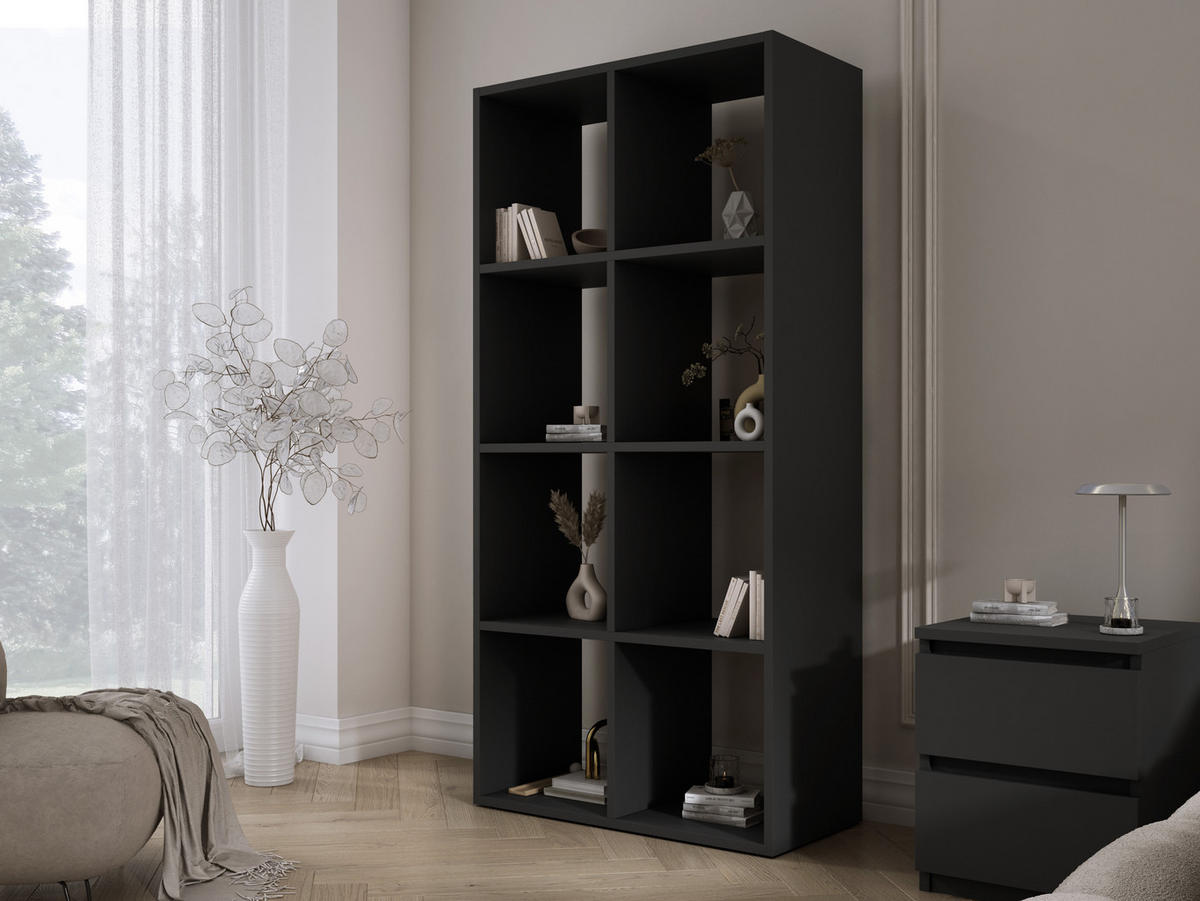 BÜCHERREGAL mit 8 Fächern – Farbe: Schwarz – 147 × 74 × 30 cm, vertikale oder horizontal - Schwarz, Holzwerkstoff (74/147/30cm) - 3XE LIVING