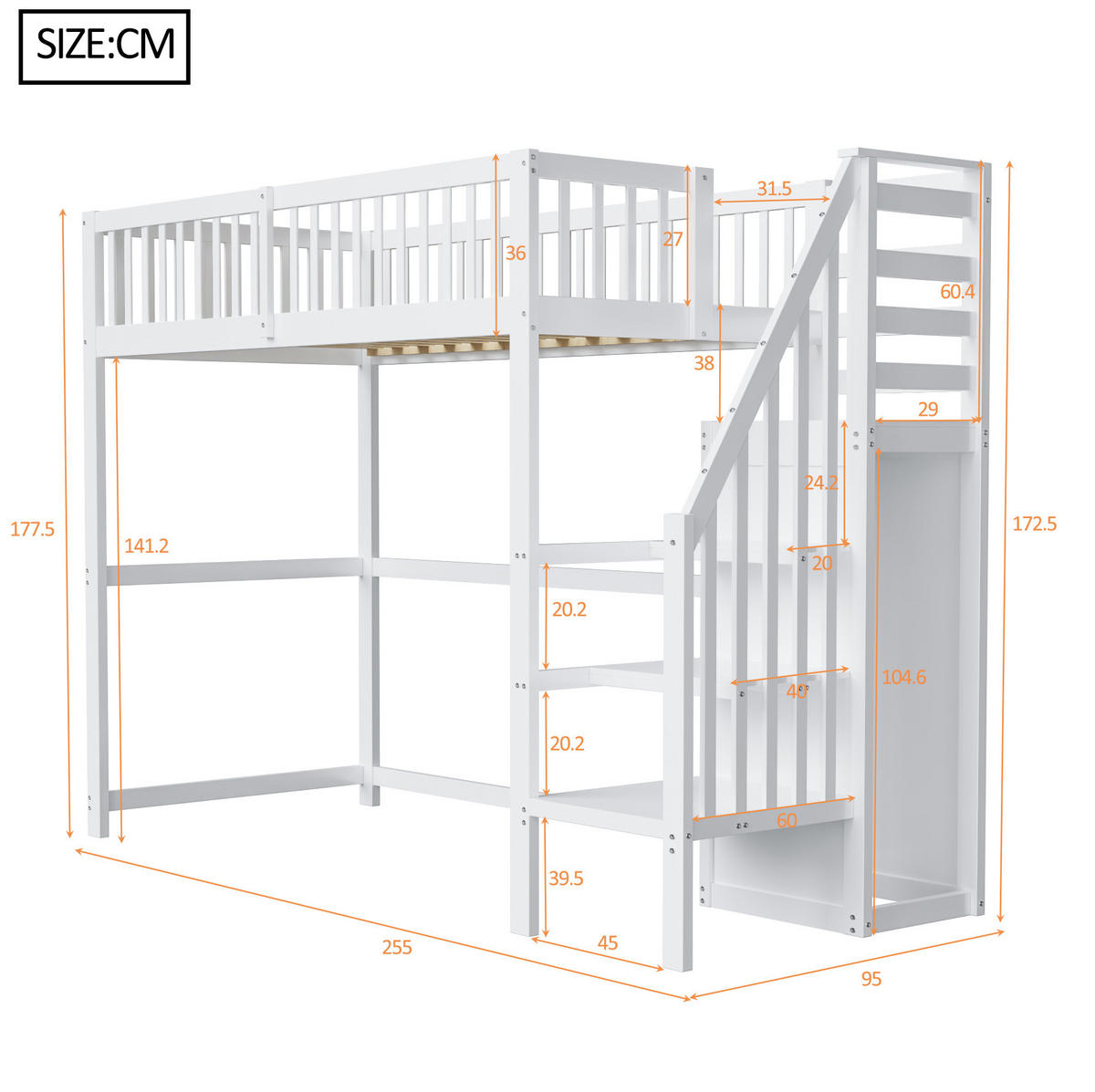 HOCHBETT 90/200 cm mit Treppe, Kleiderschrank und Stauraum, Weiß - Weiß, Holzwerkstoff (90/200cm) - Redom