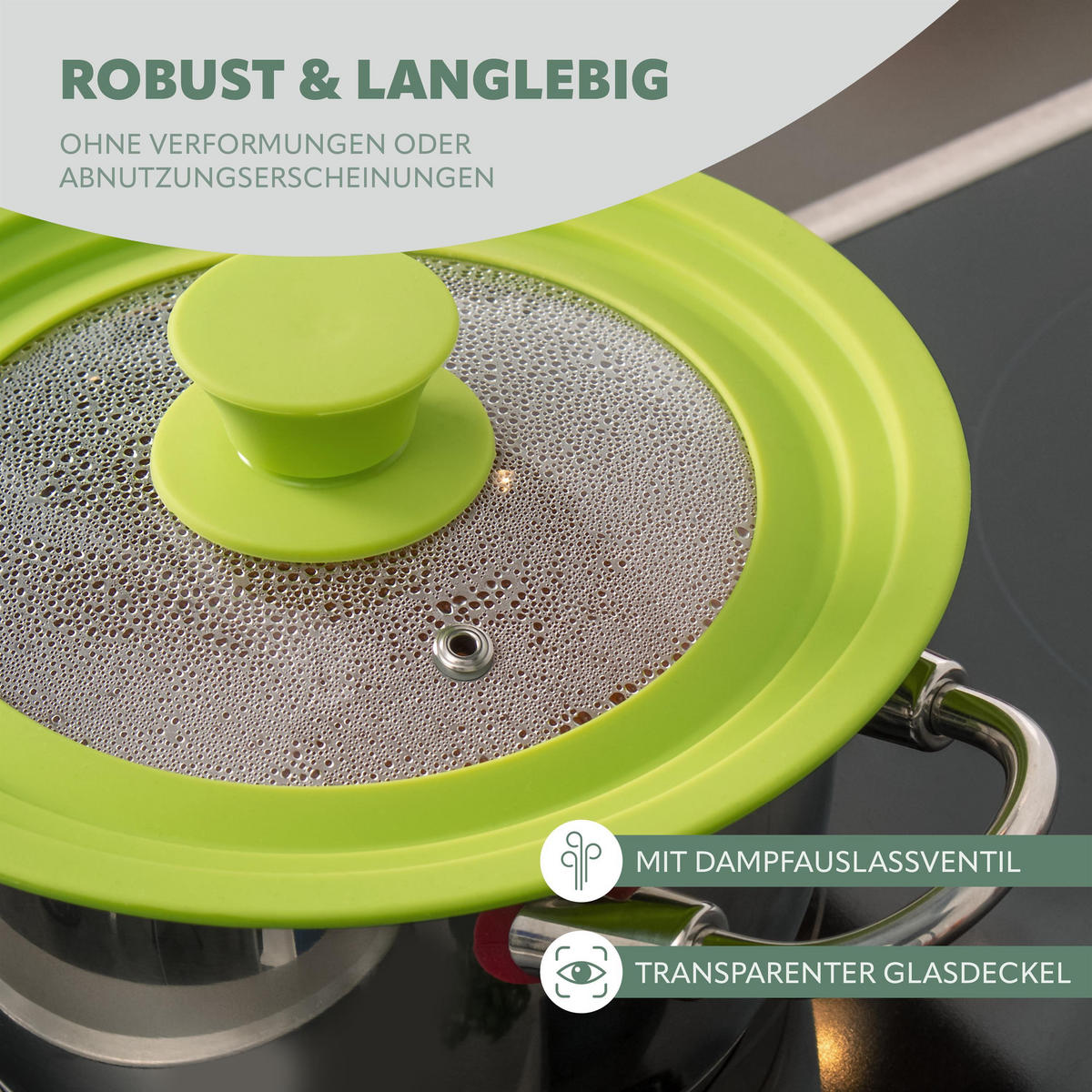 UNIVERSAL-GLASDECKEL, 16/18/20 cm, grün klein - Grün, Glas (20/20/5cm) - bremermann