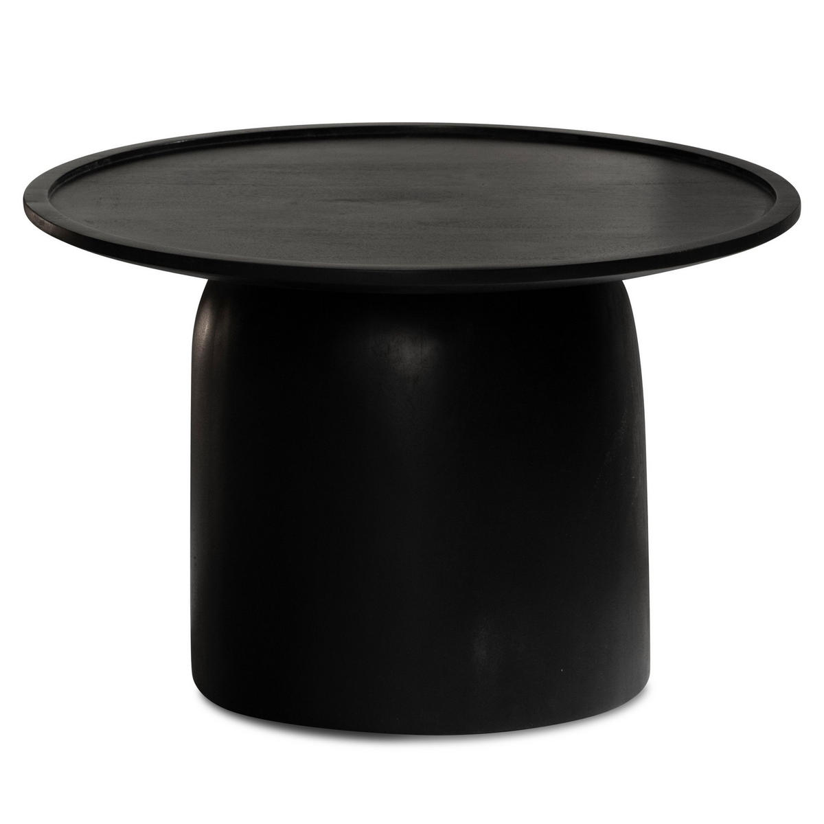 COUCHTISCH Rund Schwarz Mango Massivholz, 60x60x40 cm, Erhöhter Rand, Trommelgestell - Schwarz, Holz (60/60/40cm) - KADIMA DESIGN
