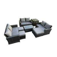 GARTENSOFA Hohe Rückenlehne Polyrattan Dunkelgrau 9-Sitzer - Dunkelgrau, Metall - Fimous