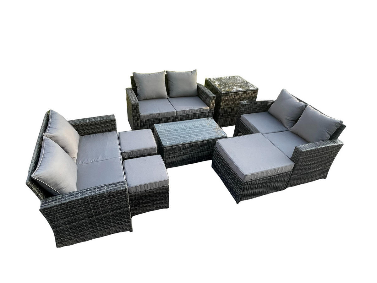 GARTENSOFA Hohe Rückenlehne Polyrattan Dunkelgrau 9-Sitzer - Dunkelgrau, Metall - Fimous