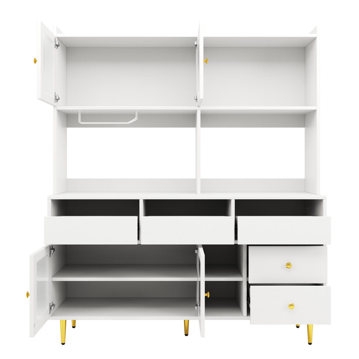 SIDEBOARD 145/39/171 cm Weiß aus MDF mit Changhong-Glas und Weinregal - Weiß, Holzwerkstoff (39/171/145cm) - OKWISH