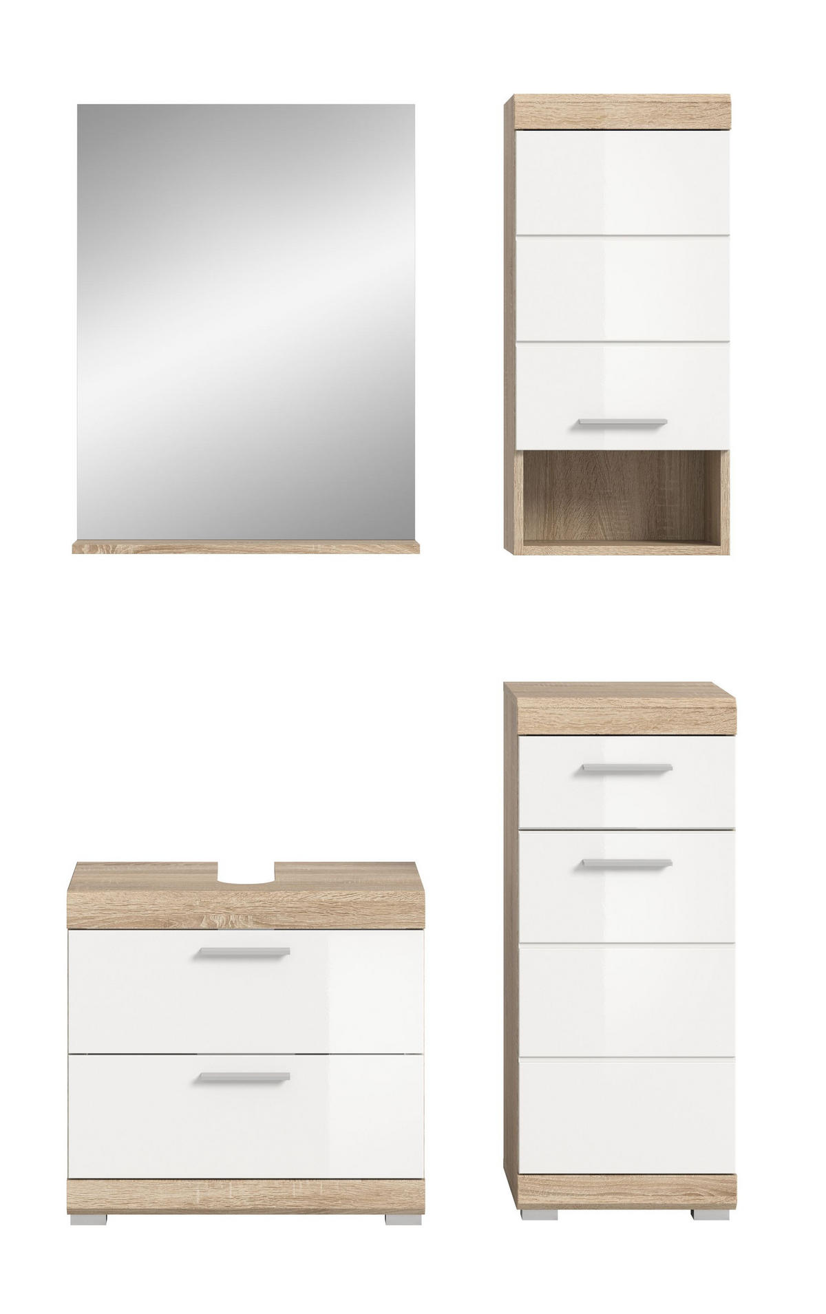 BADKOMBINATION 4tlg. Lambada Bad in Sonoma Eiche hell und weiß hochglanz B/H/T: 112x191x34 cm - Sonoma Eiche, Holz (112/191/37cm)