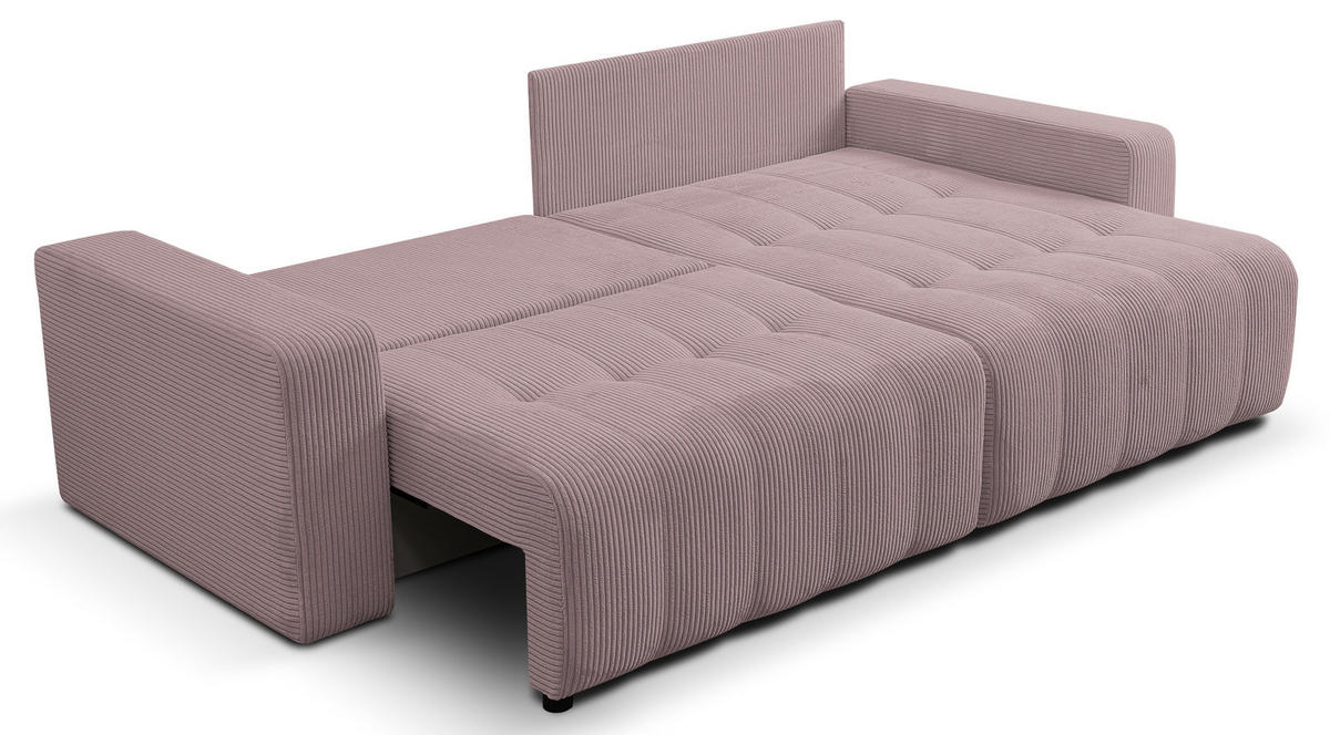 ECKSOFA Palermo mit Schlaffunktion und Bettkasten in Cordstoff - Violett, Holz/Holzwerkstoff (245/143cm) - Ravio