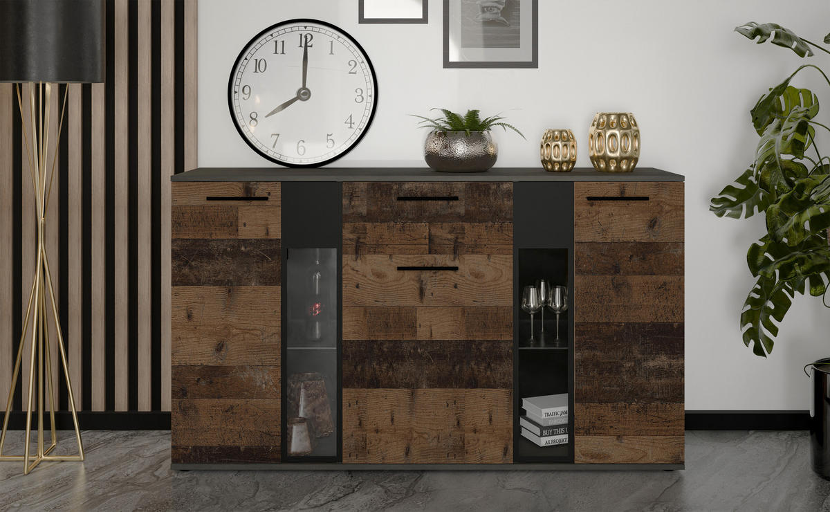 SIDEBOARD Formilo Grau Matera, Oldwood 140,4/80/40,2 cm – Kommode - Braun/Grau, Holzwerkstoff/Kunststoff (140/80/40cm) - AX Living