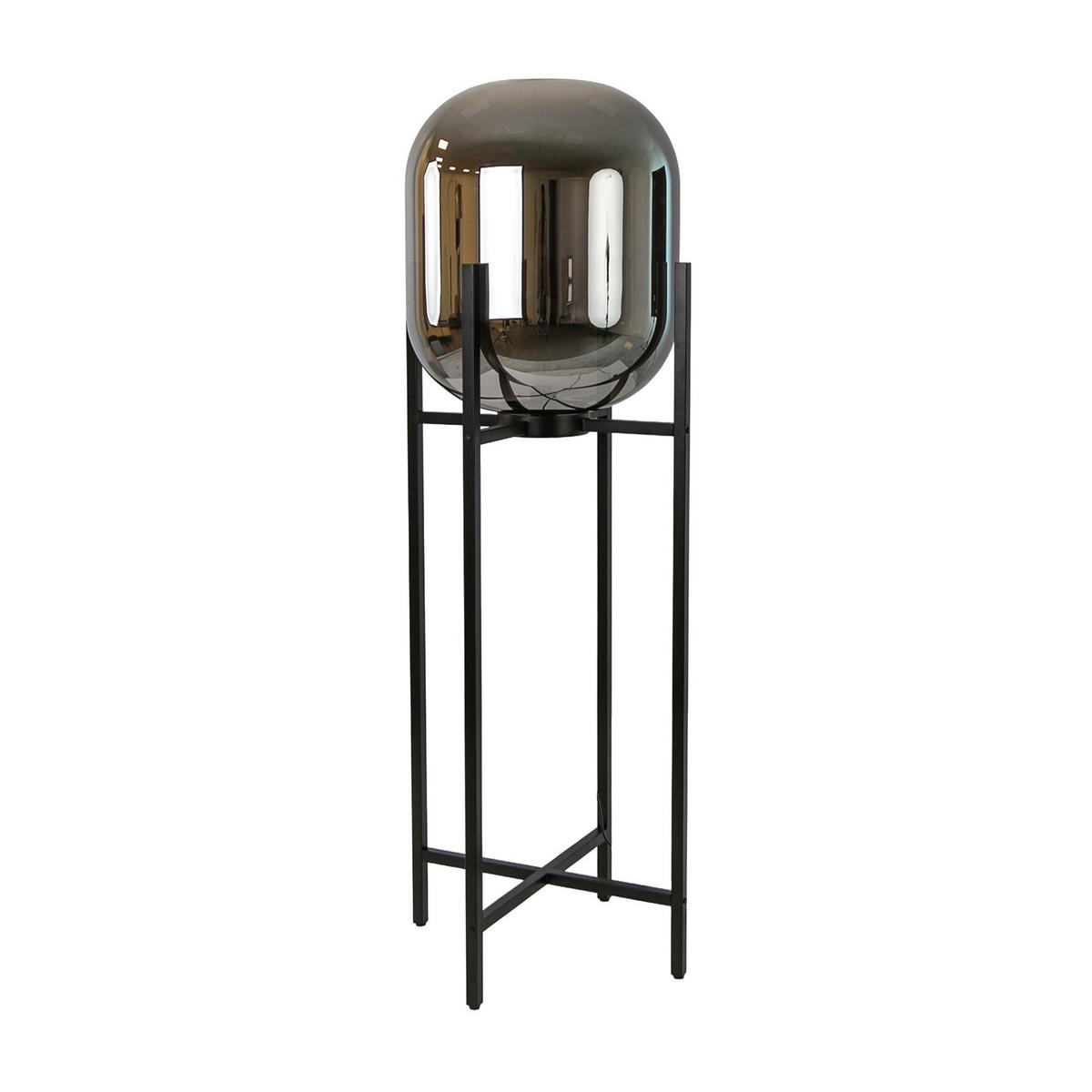STELEUCHTE aus grauem Rauchglas mit Spiegeleffekt und schwarzem Stahl Ø45/140 cm - Schwarz, Metall (45/45/140cm) - The Lumine