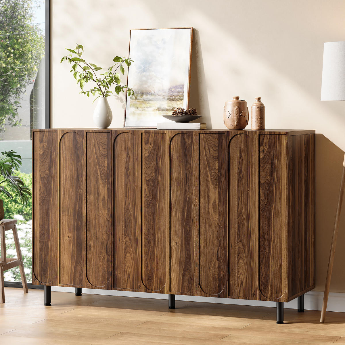 SCHUHSCHRANK 2-in-1 mit 3 Türen und verstellbaren Böden - Walnussfarben, Holzwerkstoff (120/80/37cm) - FLIEKS