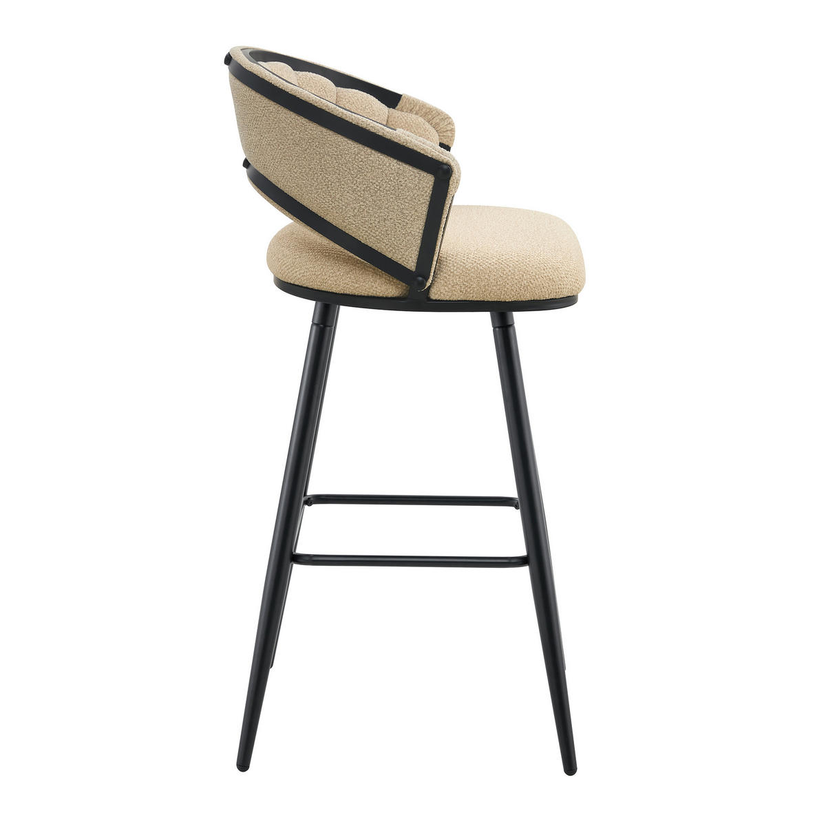 BARHOCKER 2er-Set Beige mit Samt und schwarzen Eisenbeinen - Beige, Metall (56/98.5/50.5cm) - PANGIVO