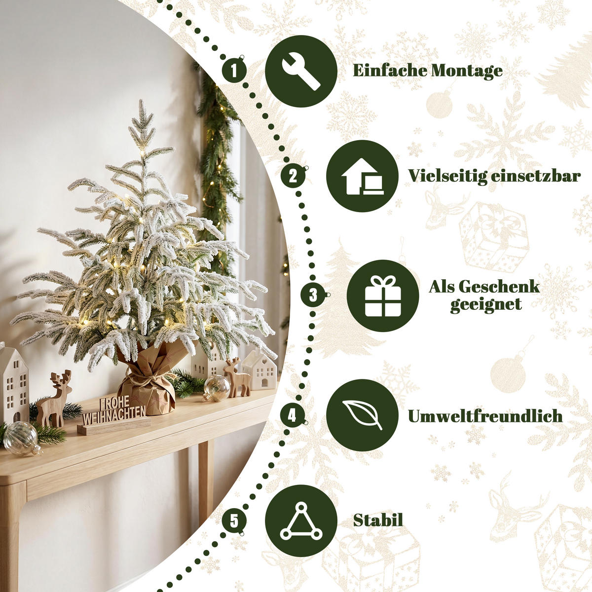 KÜNSTLICHER Weihnachtsbaum mit Beleuchtung, Kleiner Christbaum - Grün, Kunststoff/Metall (60cm) - Hometopia