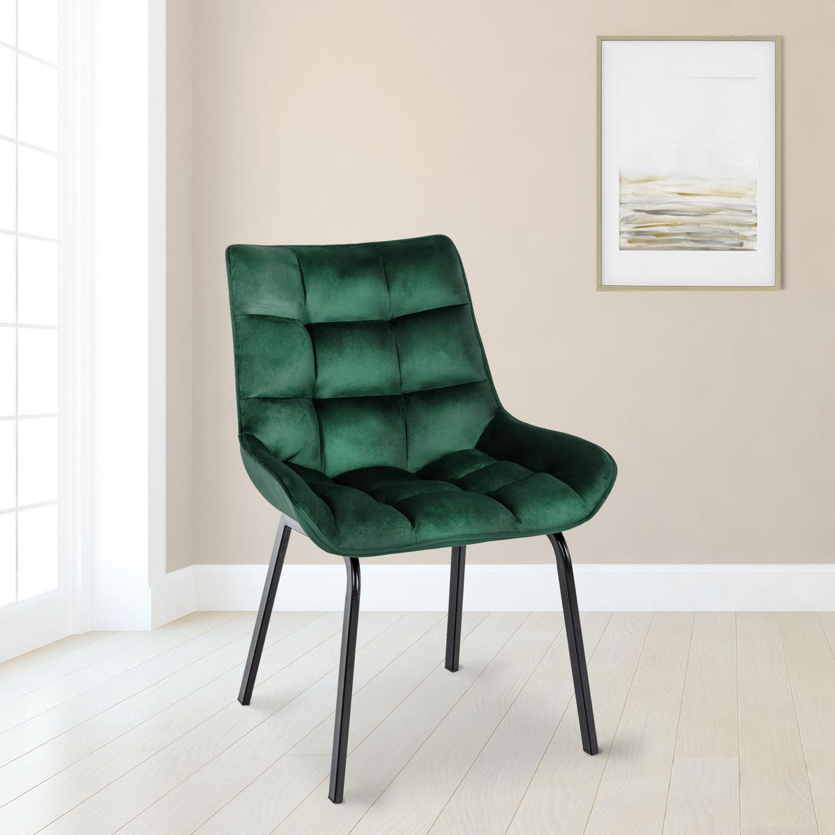 STUHL Samt grün - Schwarz/Grün, Textil/Metall (58/84/57cm) - CLP