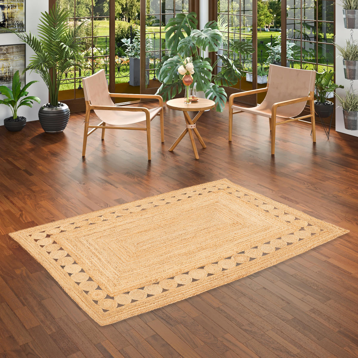 NATURFASER TEPPICH JUTE SALSA ETHNO BORDÜRE - Beige, Textil (200/300cm) - Pergamon