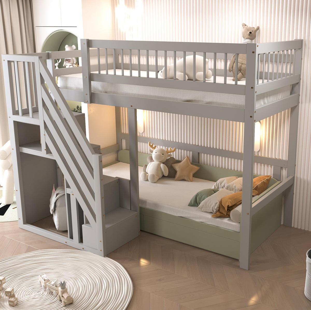 HOCHBETT 90/200 cm Grau aus Holz mit Aufbewahrungstreppe - Grau, Holzwerkstoff (90/200cm) - OKMYHOME