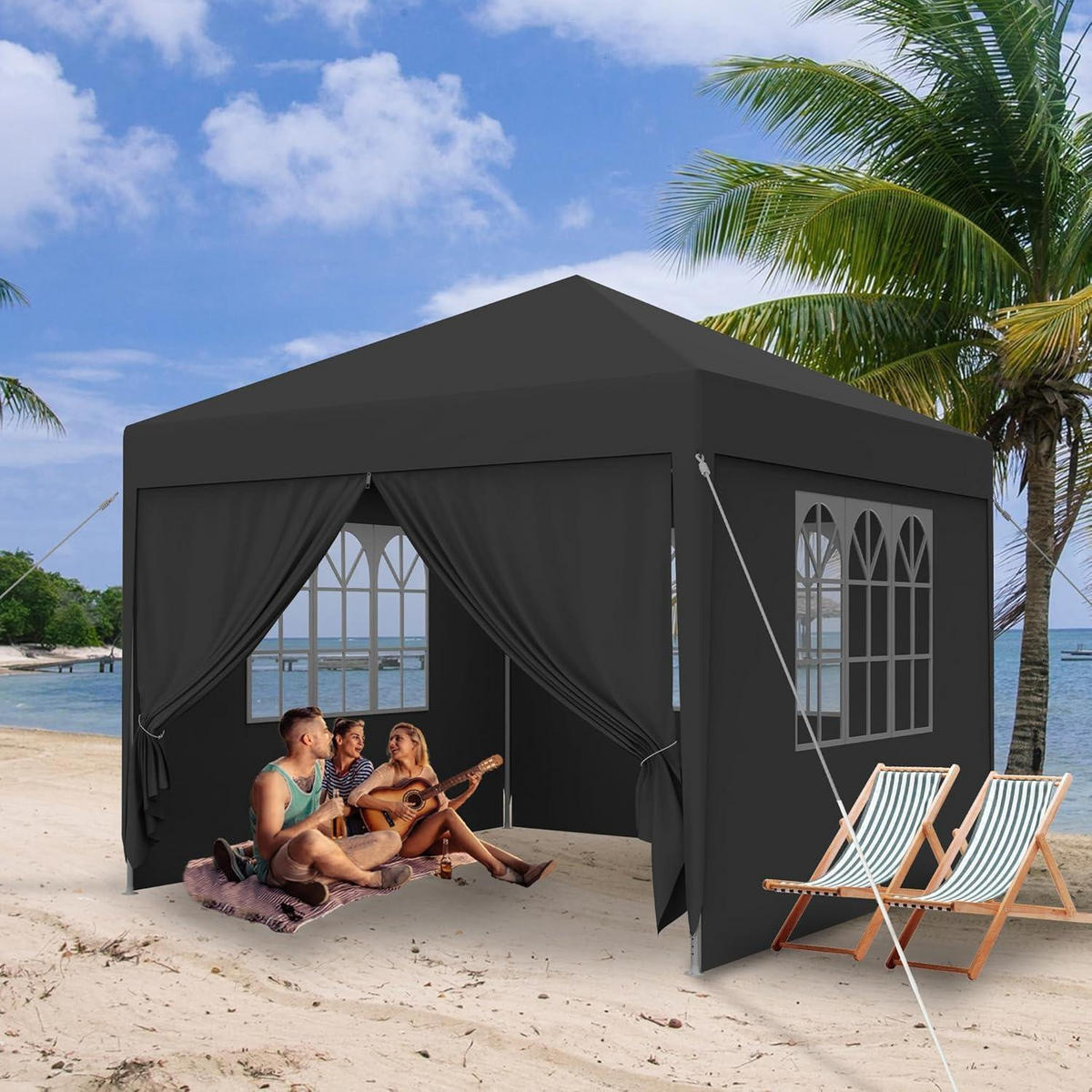 GARTENPAVILLON 3x3m Anthrazit Wasserdicht UV-Schutz mit Seitenteilen und Fenstern - Schwarz, Kunststoff (300/250/300cm)
