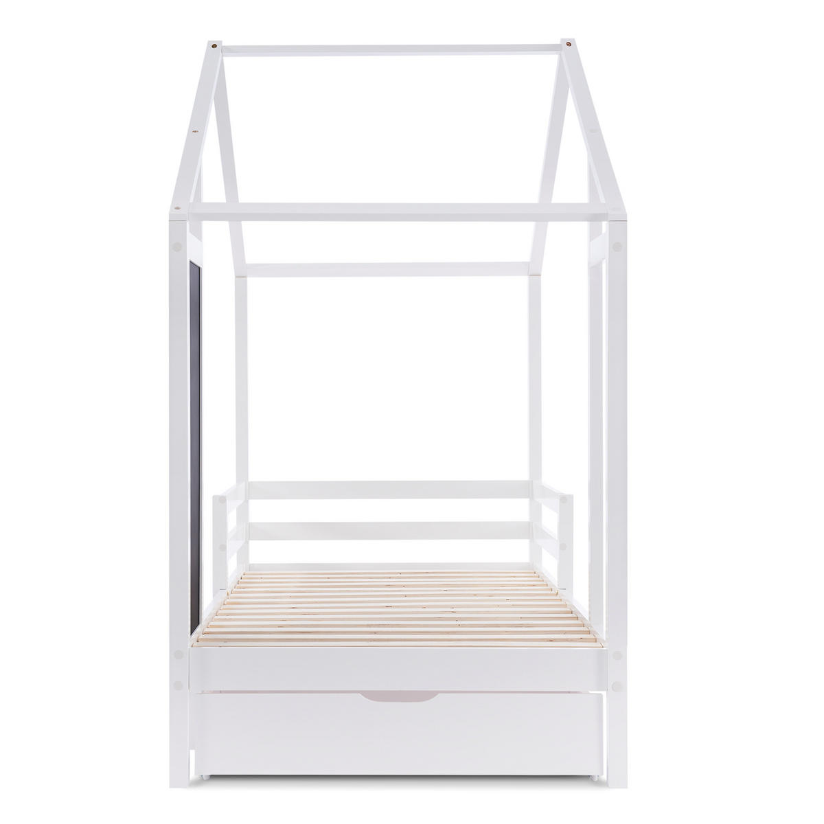 KINDEREINZELBETTEN aus Massivholz 90x200 cm in Weiß mit Tafel & 2 Schubladen - Weiß, Holz (90/200cm) - Modfu