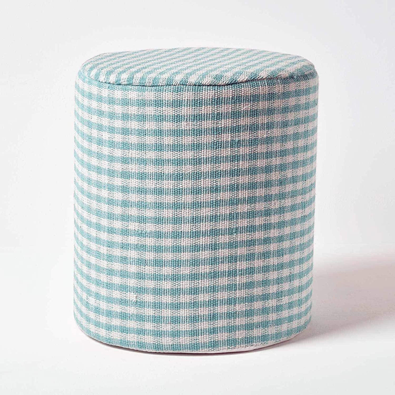 SITZPOUF Vichy-Karo blau, Hocker rund 40/40/42 cm - Blau, Textil (40/42/40cm) - Homescapes