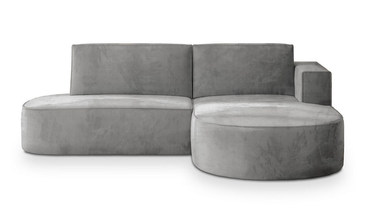 ECKSOFA CORTIO M R-S Grau Velours-Stoff mit Schlaffunktion - Grau, Holz (265/174cm) - MASSENO