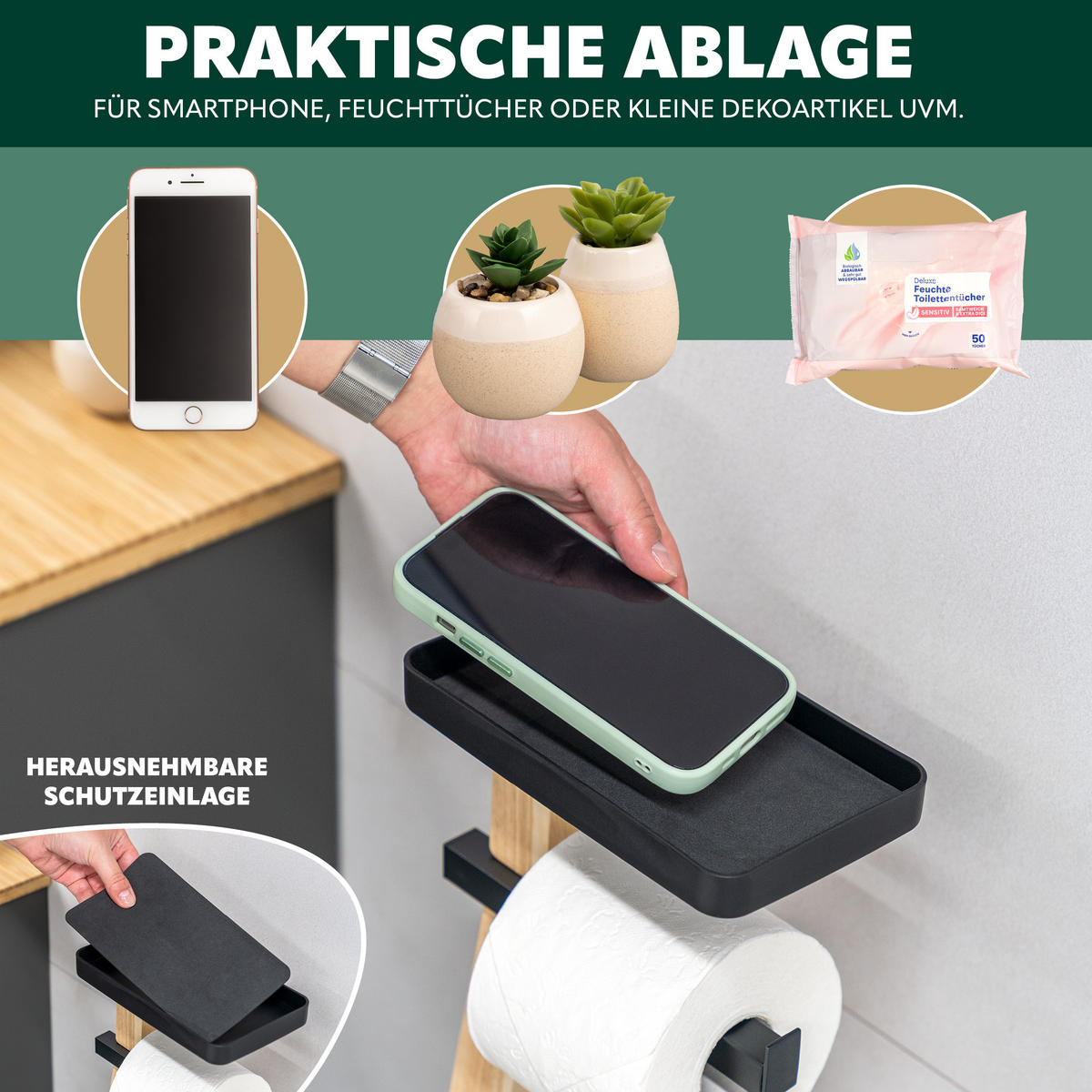 STAND-WC-GARNITUR 4IN1, schwarz - Schwarz, Holz (30/80/20cm) - eluno