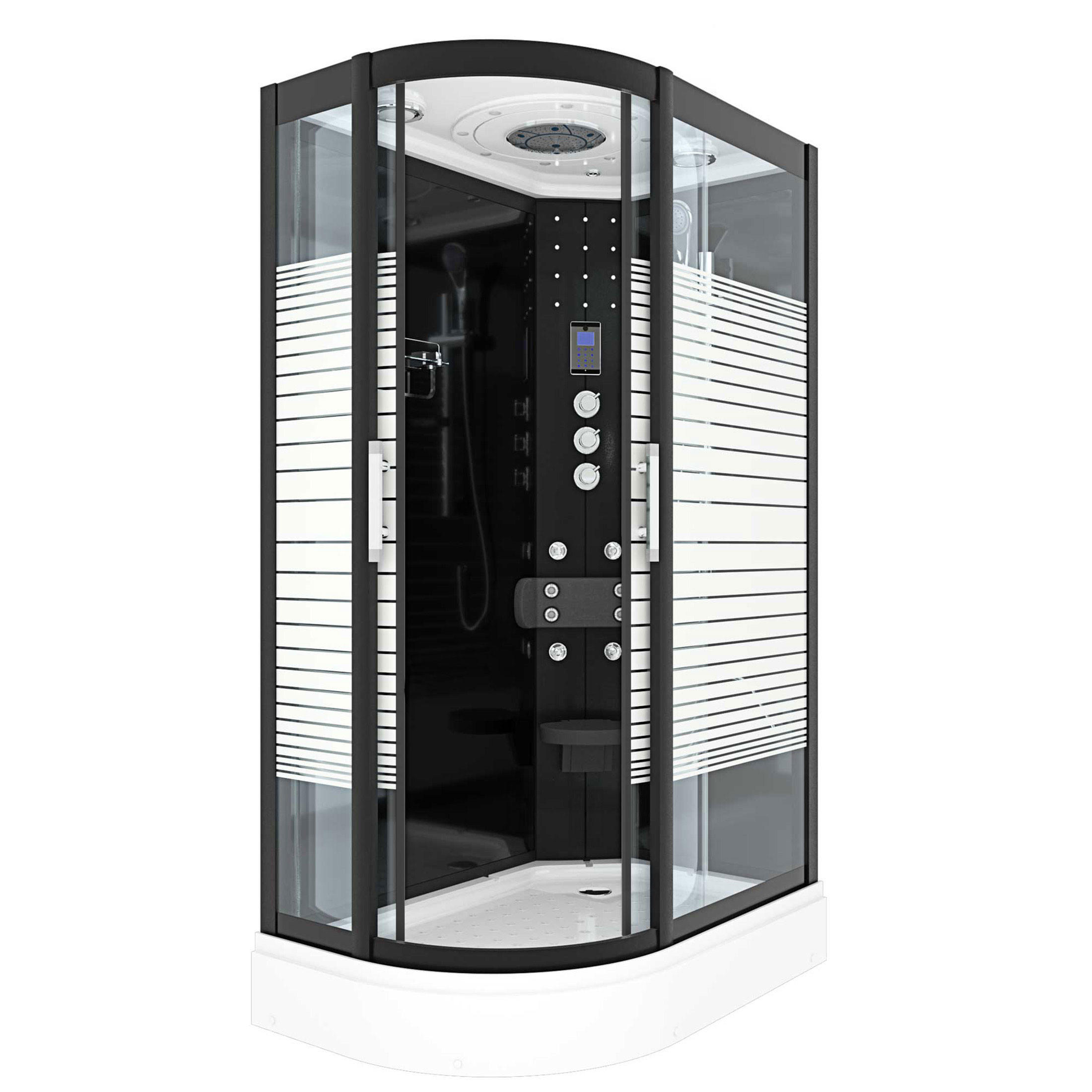 DUSCHKABINE Komplettdusche Dusche D30-73M1L-EC 120x80 cm MIT 2K Scheiben Versiegelung - Schwarz, Glas/Kunststoff (120/80/215cm) - AcquaVapore by Sandra Jentho