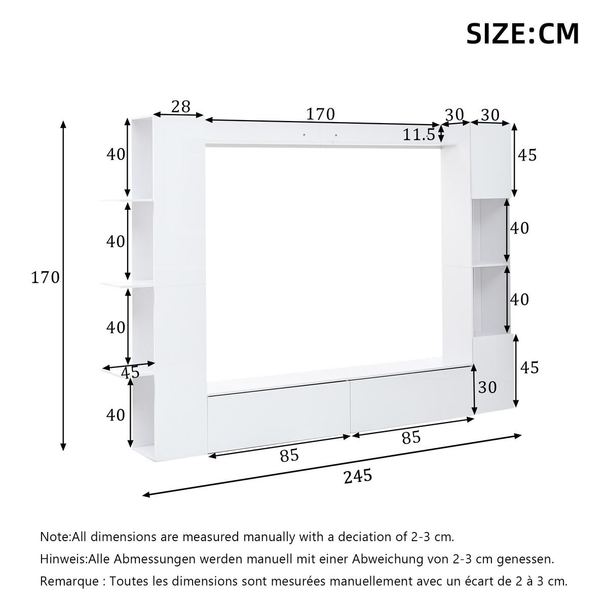 WOHNWAND in Weiß Wohnzimmer-set mit Vitrine und TV-Schrank für das Wohnzimmer - Weiß, Holzwerkstoff (228/170/30cm) - STILVORA