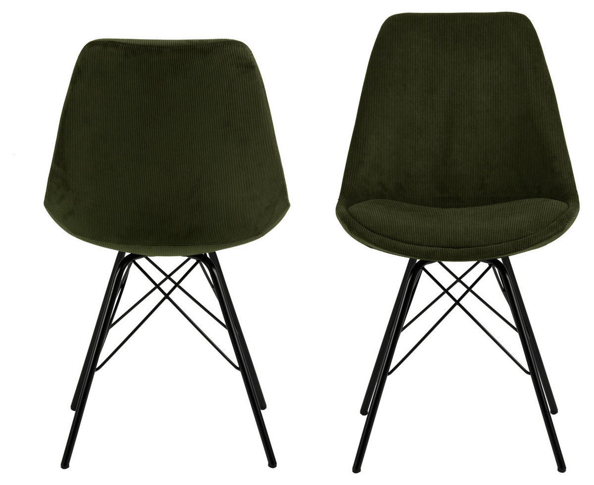 STUHL 2er-Set Samt olivgrün - Grau, Holzwerkstoff (49/86/54cm) - ebuy24