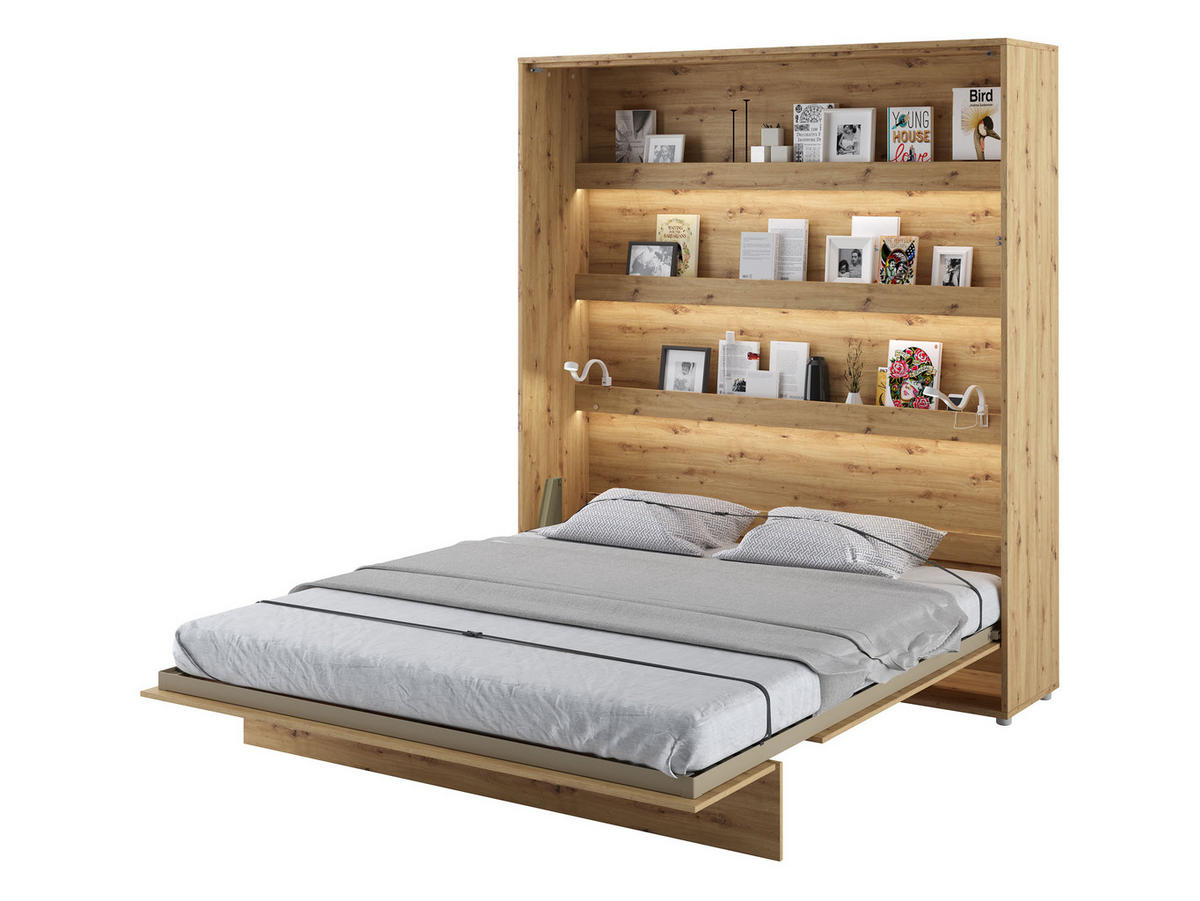 SCHRANKBETT Bed-Concept BC-13 180x200 mit zwei LED-Lampe - Eiche Artisan/Grau, Holz/Holzwerkstoff (180/200cm) - MIRJAN24