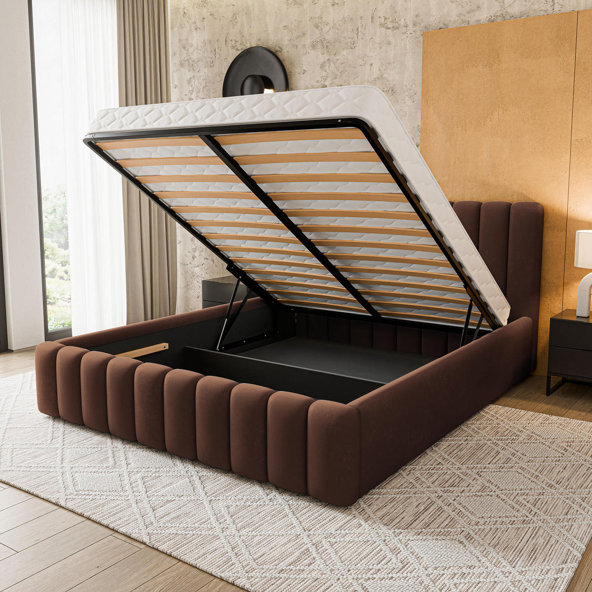 ČALOUNĚNÁ Postel DINESE 160x200 cm Hnědá - hnědá, kompozitní dřevo/textil (160/200cm) - MASSENO