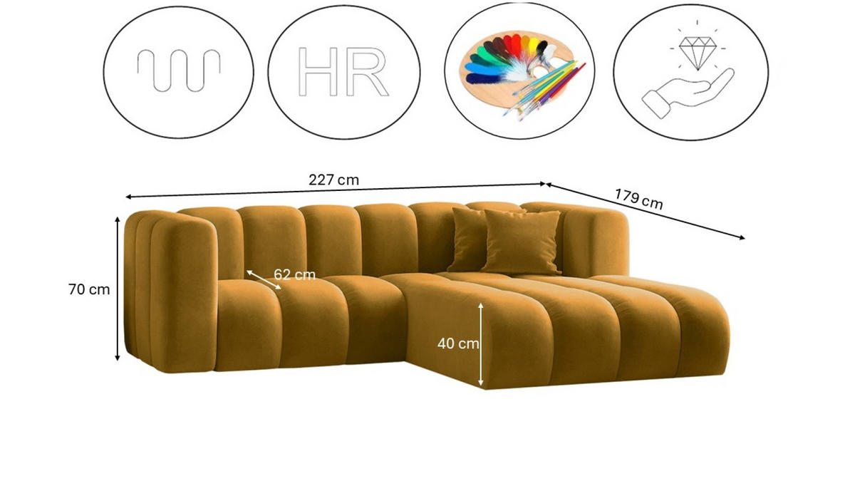 ECKSOFA L-from, Sofa Grand modular stoff Salvador Gelb Rechts - Gelb, Holz (227/179cm) - Kaiser Möbel