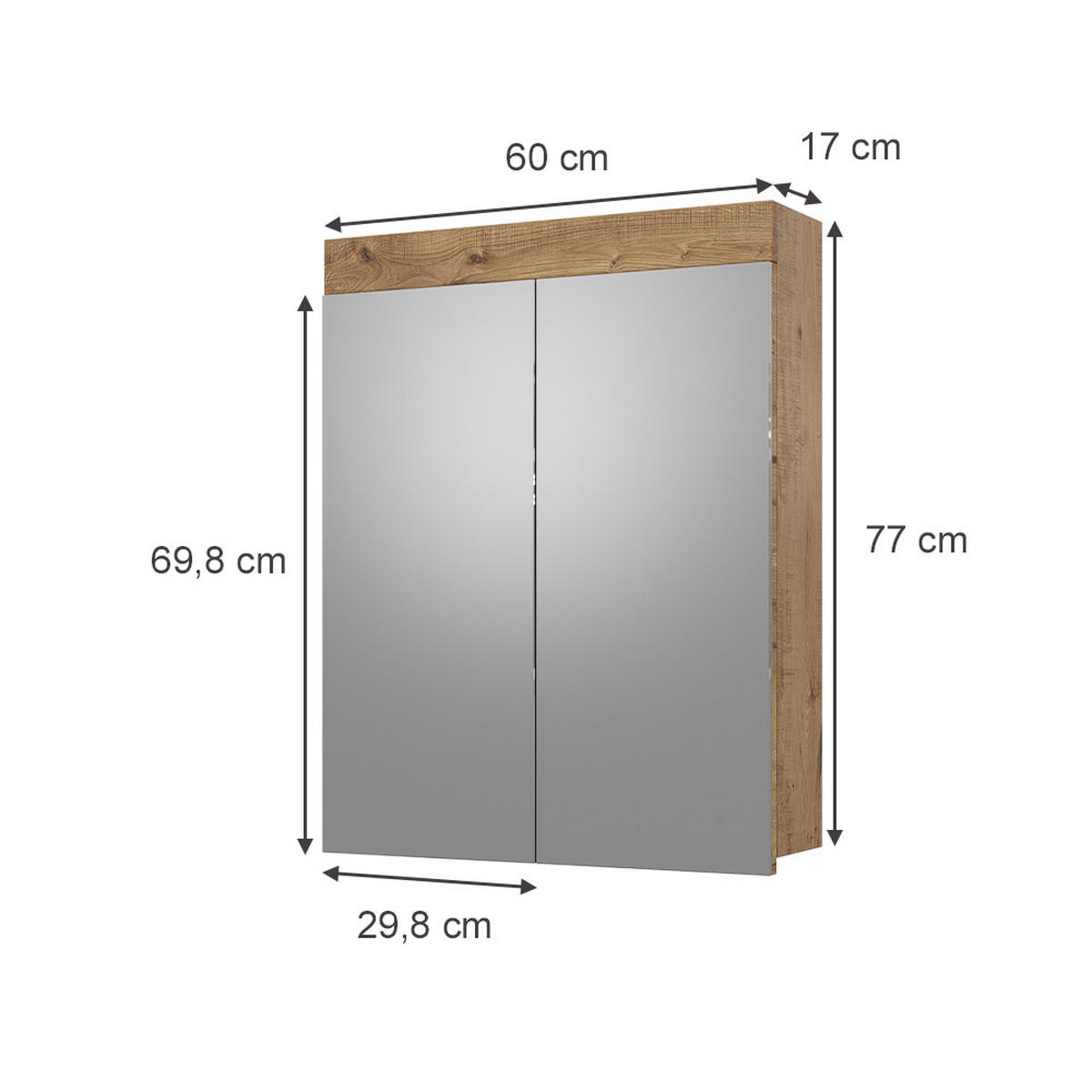 BADSPIEGELSCHRANK Luna Eiche Wotan 60 x 77 cm - Eiche Wotan, Holzwerkstoff (60/77/17cm) - Vicco