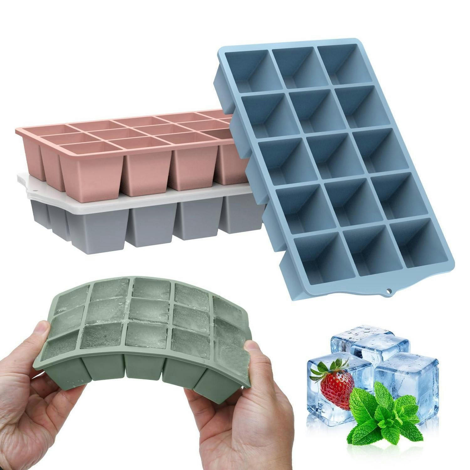 EISWÜRFELFORM Silikon mit Deckel 4 Stück - Multicolor, Kunststoff (11/3.5/19cm)
