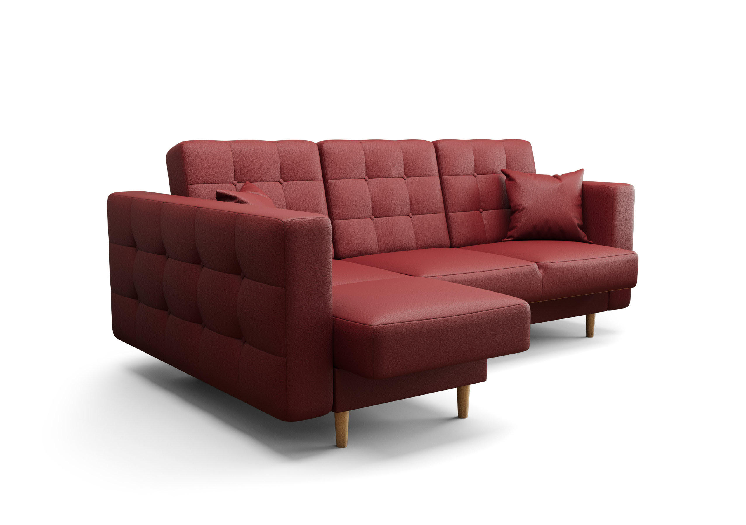 ECKSOFA KONGO RBN12, Eckcouch in L-Form mit Schlaffunktion, Farbe: Rot, Kunstleder, Ottomane Links - Rot, Textil (225/158cm) - O-Sofa