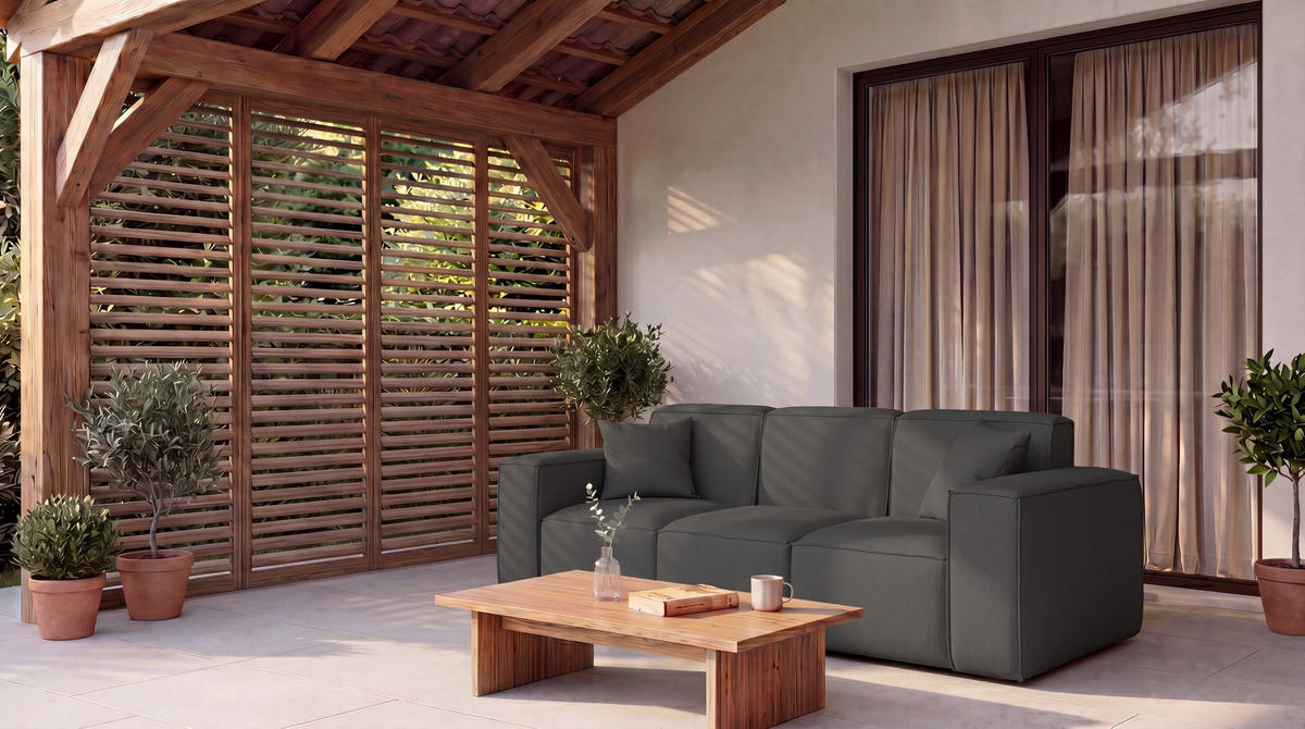 GARTENSOFA Lorento Outdoor 3-Sitzer, Dunkelgrau Kunstleder 251/73/92 cm - Dunkelgrau, Textil (251/73/92cm) - WFL GROUP
