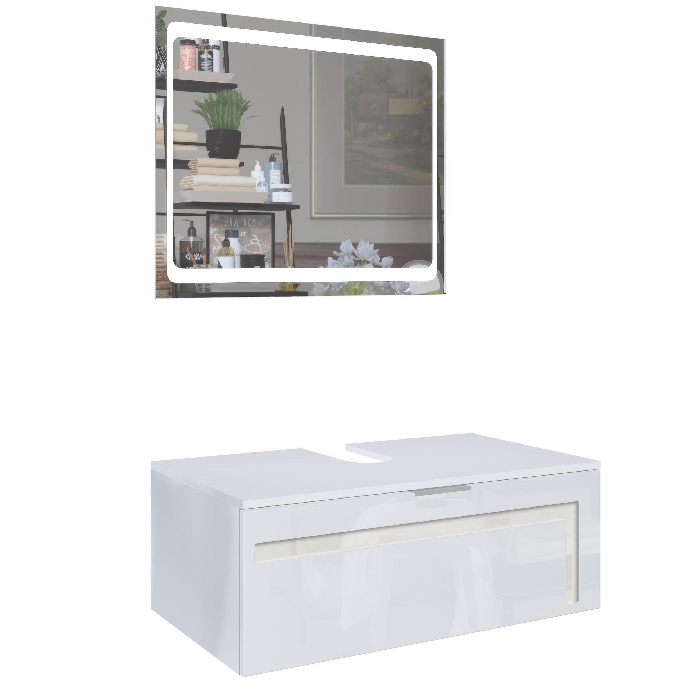 WASCHBECKENUNTERSCHRANK Aloha Absetzungen in Creme Hochglanz - Creme, Holzwerkstoff (96/36/51cm) - Vladon