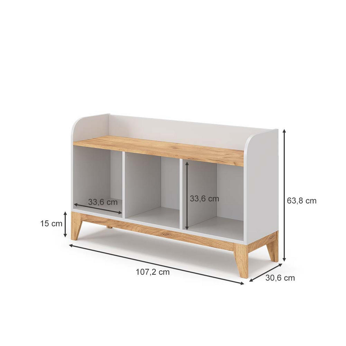 KINDERSITZBANK Malia Weiß 107.2 x 63.8 cm - Eichefarben/Weiß, Holzwerkstoff (107.2/63.8/30.6cm) - VitaliSpa