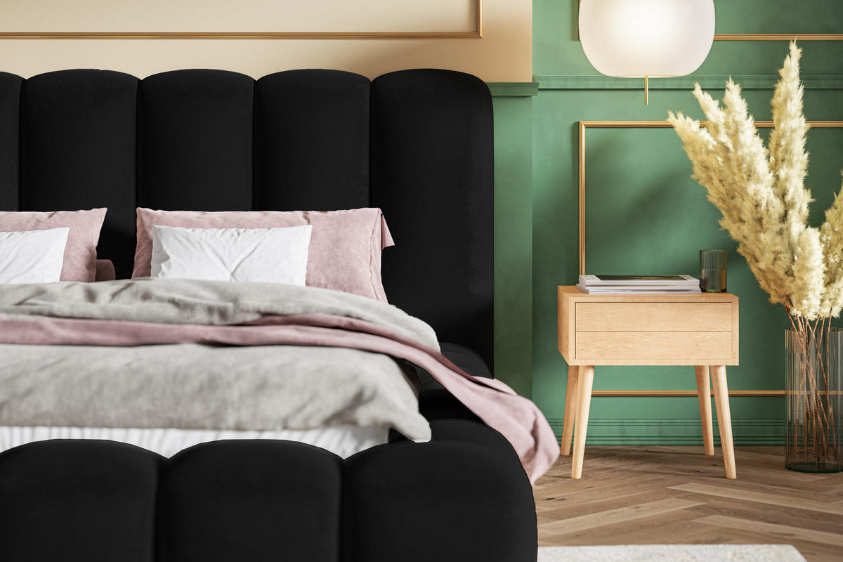 POLSTERBETT 180x200 cm Madeno mit Bettkasten, Samtstoff, Schwarz - Schwarz, Holz/Textil (180/200cm) - Emporius