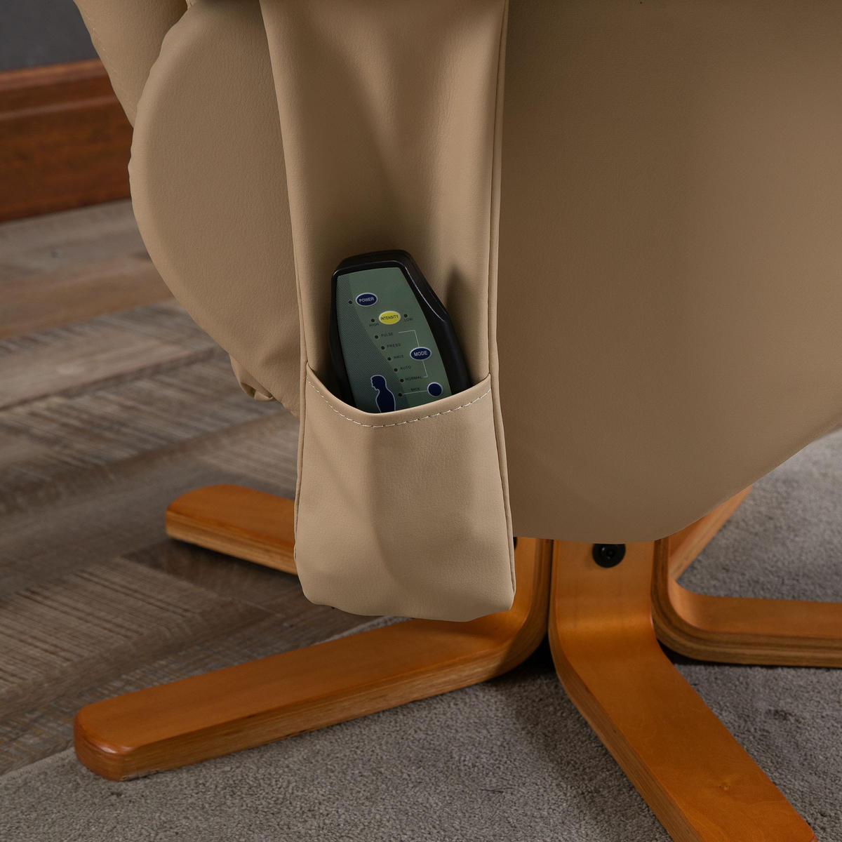RELAXSESSEL mit Liegefunktion Massagesessel mit Fußhocker Polyester Cremeweiß - Creme, Leder/Holz (86/99/80cm) - HOMCOM