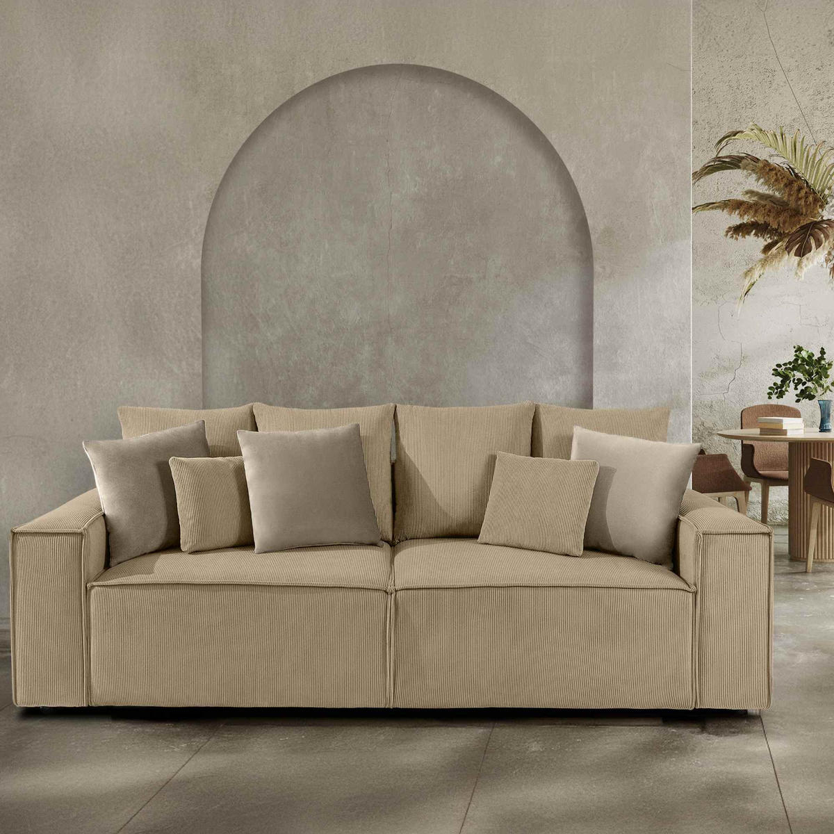 SCHLAFSOFA NAPI III 3-sitzer mit Kissen,Creme - Creme, Holz/Textil (244/89/101cm) - KONSIMO®
