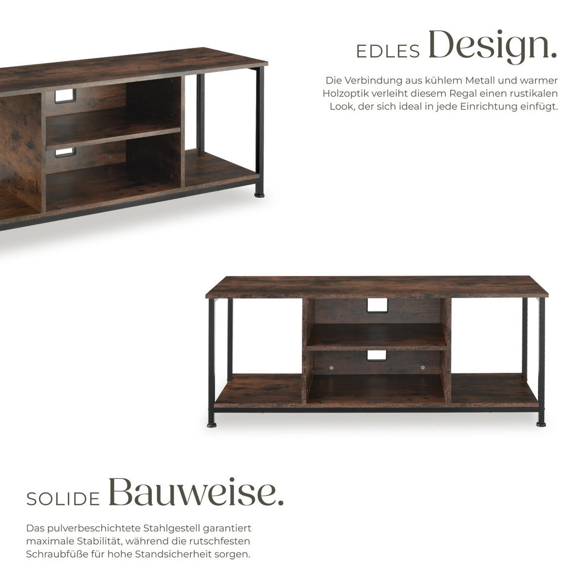 TV-REGAL Denver,120 x 40 x 50,5 cm,Industrial Holz dunkel, rustikal - Rostfarben, Holzwerkstoff (40/50.5/120cm) - tectake
