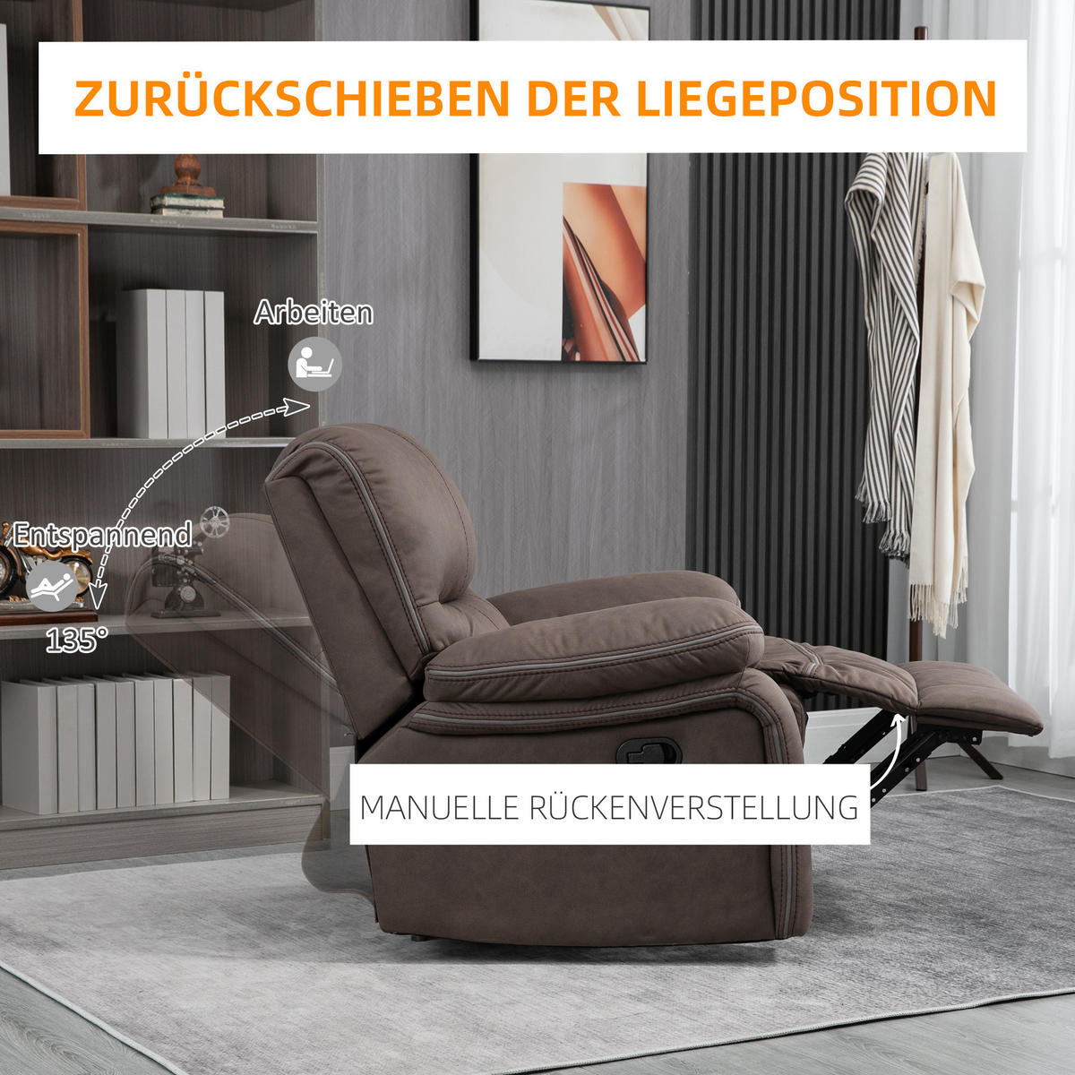 RELAXSESSEL mit Liegefunktion, Braun - Braun, Kunststoff (90/96/97cm) - HOMCOM