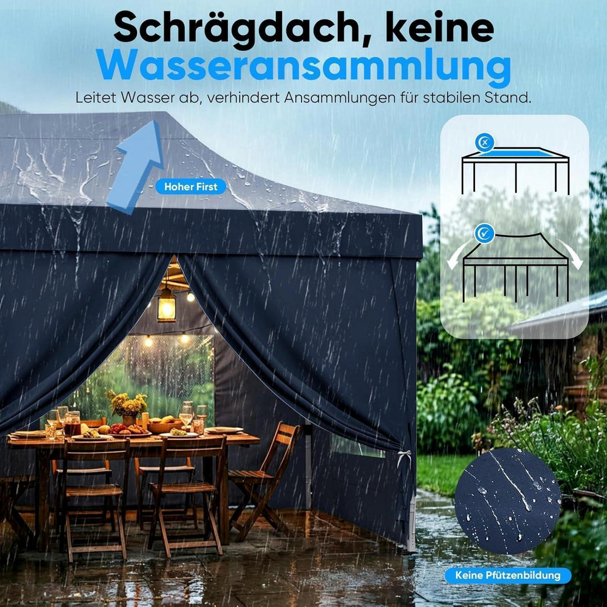 FALTPAVILLON 3x6m wasserdicht mit Seitenwänden Blau - Blau, Textil (585/310/293cm)
