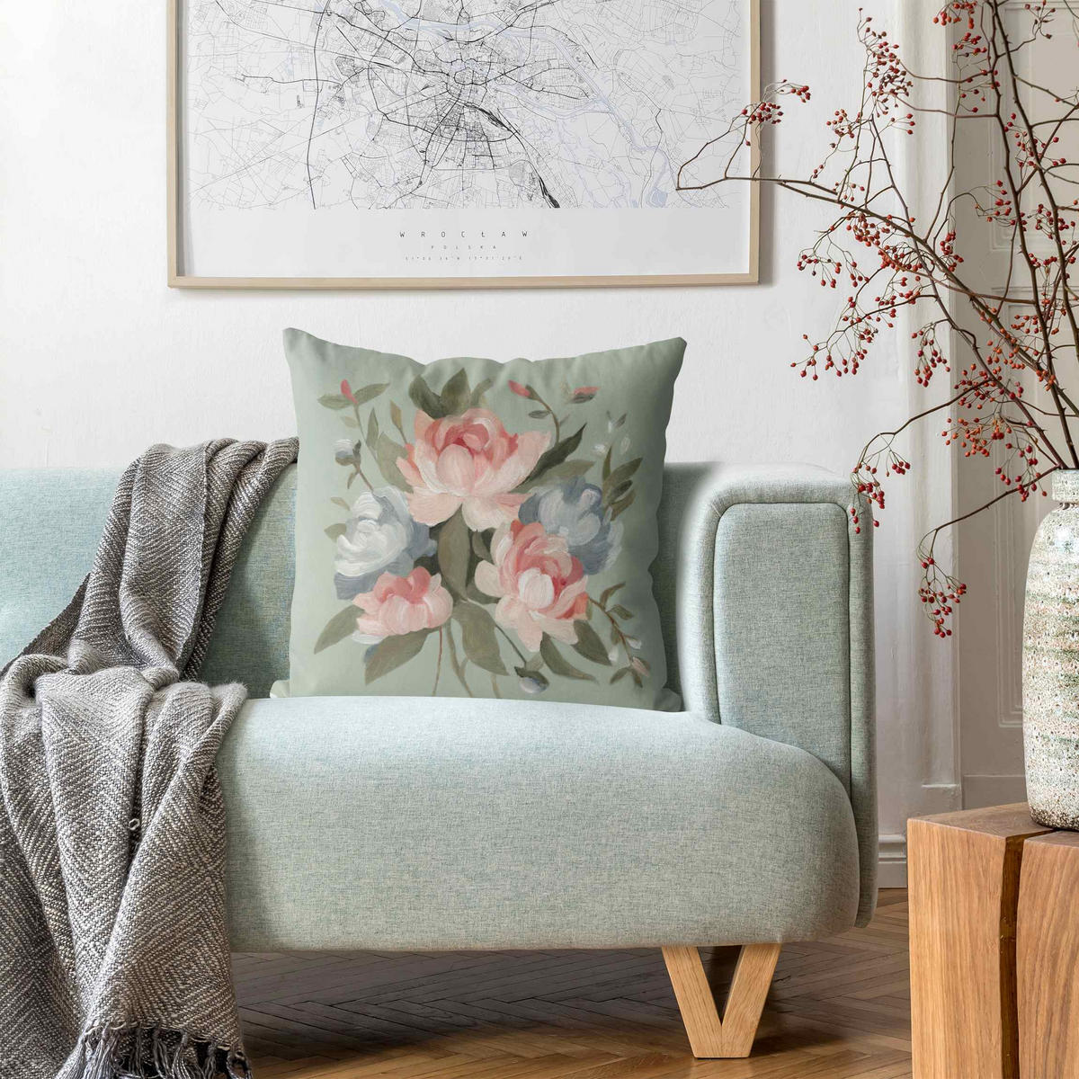 KISSENBEZUG Bouquet in Pastell I 50/50 cm - Rosa, Textil (50/50cm) - Bilderwelten