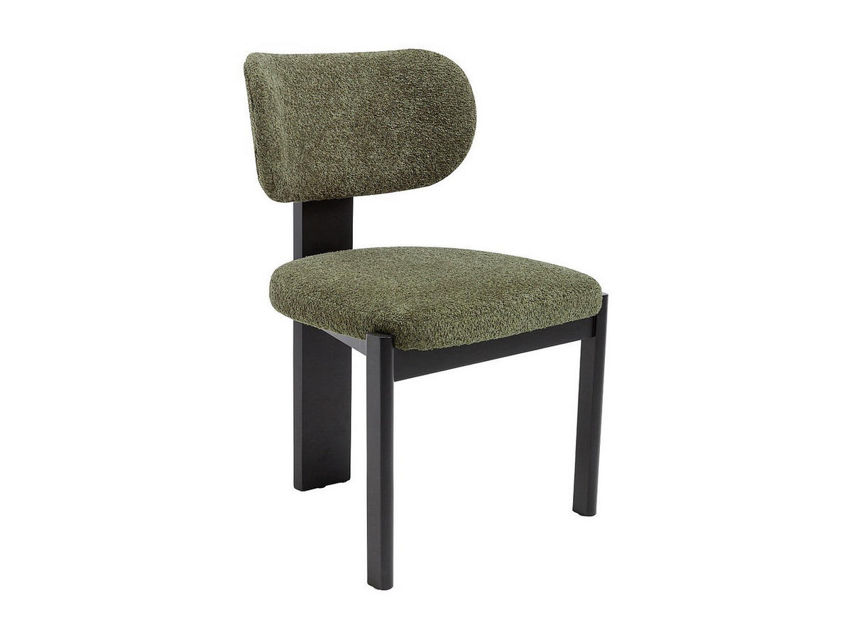 STUHL 6er-Set - Bouclé-Stoff & Kautschukholz -Schwarz & Khaki - WILANA - Grün, Textil (60/85/56cm) - Vente-Unique