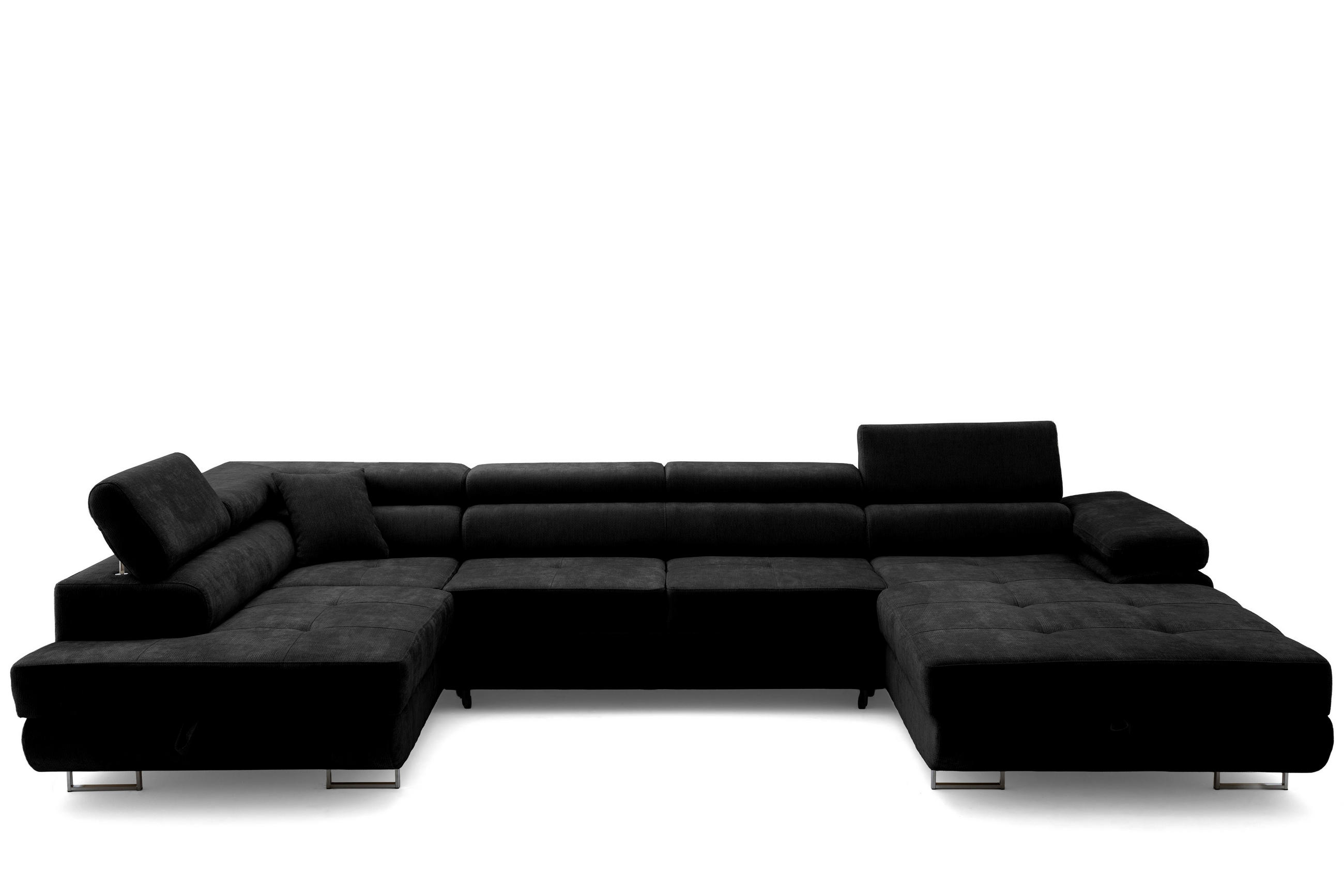 ECKSOFA U-Form WILD U Links mit Schlaffunktion 130x260 Chenille Schwarz - Silberfarben/Schwarz, Holz/Textil (350/90/203cm) - Muffo