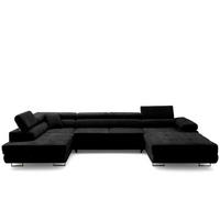 ECKSOFA U-Form WILD U Links mit Schlaffunktion 130x260 Chenille Schwarz - Silberfarben/Schwarz, Holz/Textil (350/90/203cm) - Muffo