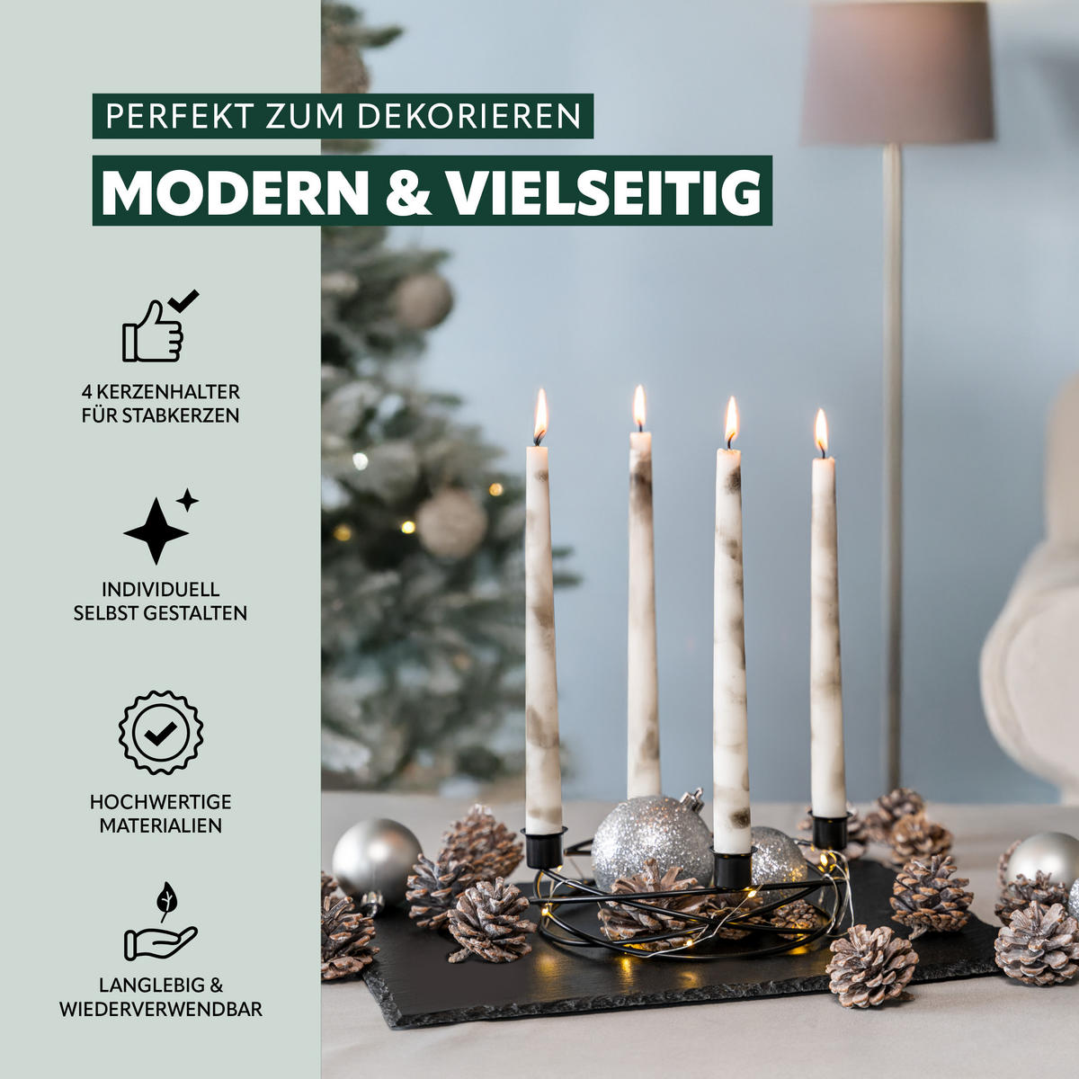 KERZENHALTER, schwarz, Metall - Schwarz, Metall (22/6.7/22cm) - bremermann