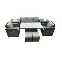 SITZGRUPPE GARTENSET Polyrattan Outdoor 7-Sitzer - Dunkelgrau/Grau, Glas/Kunststoff - Fimous